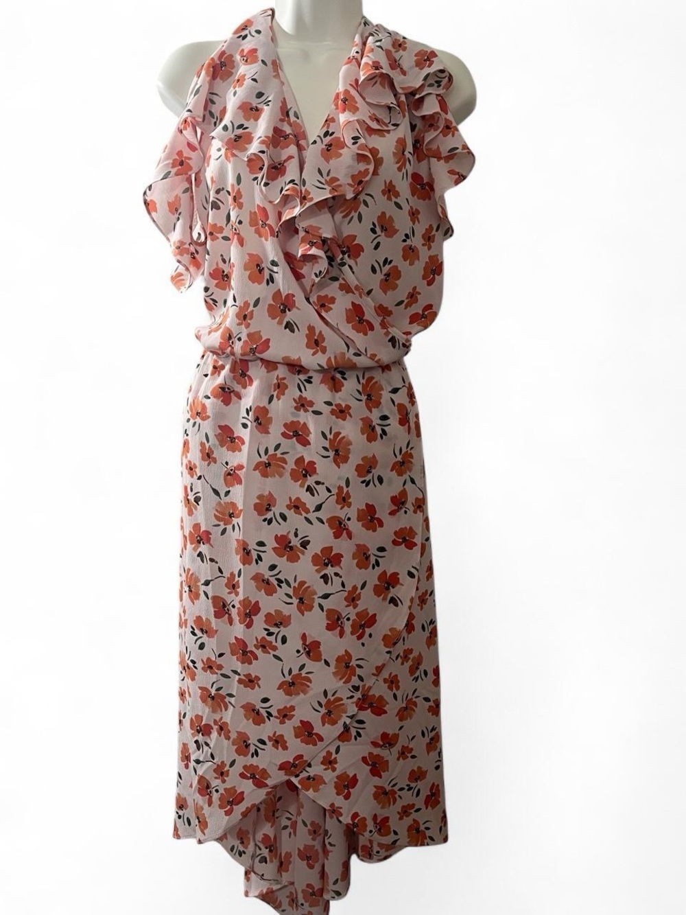 Charlotte Russe One-Shoulder Floral Ruffle Dress in Pink and Orange